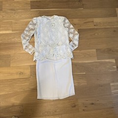 VTG 80’s 2 Piece Skirt & Lace Top Sequin Accent MOB Patra Sz 9/10 Sheer Sleeves
