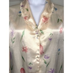 VTG 90s Lord & Taylor Yellow Pastel Floral Satin Pajama Top 1X Silky Coquette
