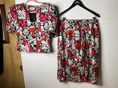 Vintage Raul Blanco Silk Vibrant Floral 2 Piece Skirt Set Size 10