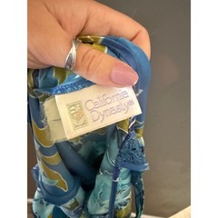 California Dynasty Vintage 70s Retro Blue Tropical Floral Satin Slip Dress L