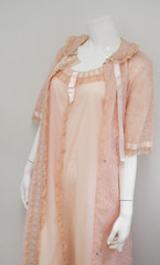 Vintage Odette Barsa Pink Nylon Lace Peignoir Set SMALL New Old Stock Tags Fancy