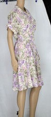 1980s Vintage 1950s Style Dress Purple Floral Button Front Shirtdress 6 P Small