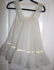 VINTAGE RARE TOSCA LAYER NYLON CHiFFON BABYDOLL NiGHTiE Cream Ivory M LACE BOW