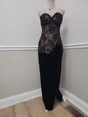 VTG’80s San Carlio Saks Fifth Avenue Black Lace Corset Velvet Gown Evening 10