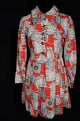 Vintage 1960’s-1970’s French Orange Rayon Geo Print Mini Dress Size 4