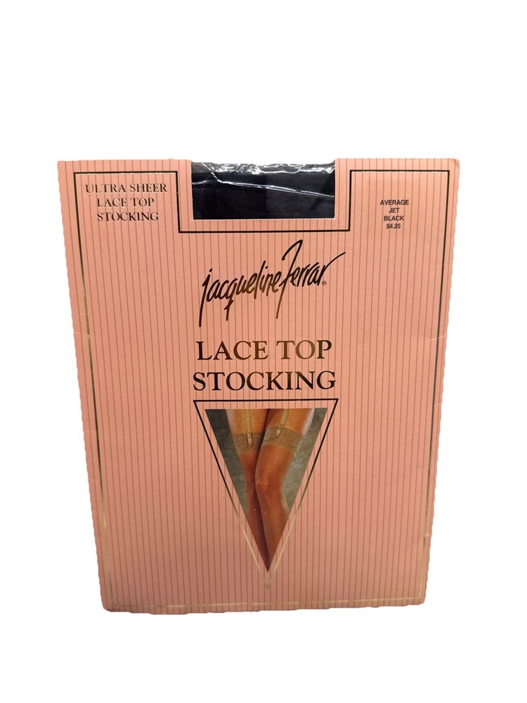 JACQUELINE FERRAR ULTRA SHEER LACE TOP STOCKING AVERAGE JET BLACK