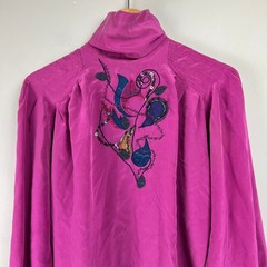Vtg Marc dAlcy Silk Blouse Magenta Beaded High Neck Sz 6 Regency Glamoratti 80s