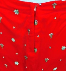 VINTAGE EMBROIDERED RED SILK LEHENGA SIZE 42 (IN)