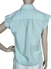 Vintage 80s Linnay Blue/White Check Cap Sleeve Button-Down Womens Shirt
