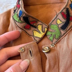 True Vintage 40s/50s Brown Button Top Single Stitch Handmade Prairie Colorful