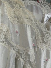 Vtg Barbizon Mid Length Nightgown Ivory pink rose Sexy Light Negligee Cottage M
