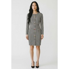 PJ Klein Vintage Harlequin Diamond Knit Dress Jewel Button Front Black White 5/6