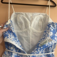 Vintage Sea Waves Blue Floral Romper Smocked Back Size 8 10 Medium