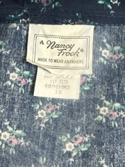 Vintage Nancy Frock House Dress Navy Blue Floral Lace Trim Cottage Rockabilly
