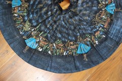 Vintage 1970’s Mexican Black Cotton Gold Painted Circle Skirt Size 25″ Waist