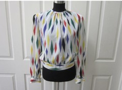 VTG 80’s LLOYD WILLIAMS White w/ Multi Color Diamond Print Long Sleeve Shirt 8