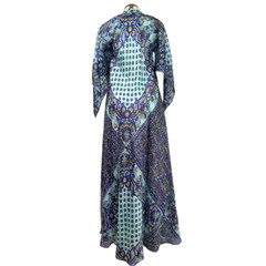 Vintage 1970s Zodiac Silk Vibrant Sky Blue Caftan with Angel Sleeves