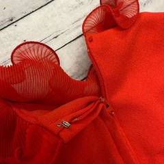 Vintage 70s Toni Todd Dress Orange Short Sleeve Ruffle Mod Made in USA Size 10