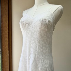 Vintage Perlon White Floral Lace Camisole Slip Dress