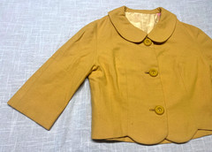 Vintage Skirt Suit Yellow Wool 60s Two Piece Set Handmade Retro Cropped Jacket