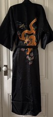 Golden Dragon Black Satin Kimono Robe W 3 Embroidered Dragons-Size XL-Brand New!