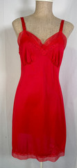 Vintage 80s Lorraine Scarlet Red Silky Nylon Nightgown Negligee Gown Lace Sz M