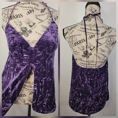 Vintage Victorias Secret Y2K 90’s Crushed Velvet Beaded Halter Top Split Front