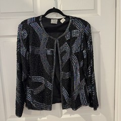 Stenay Beaded Sequin Silk Top Cardigan Sz L VTG 80s 90s Cocktail Jacket Formal