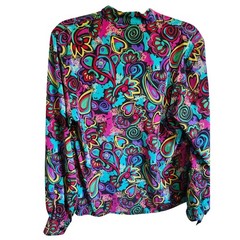 Jaeger 32 Vintage 80’s Great Britain Psychedelic Paisley Heart Blouse Multicolor