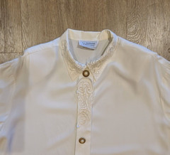 S. L. FASHIONS~ VTG Ivory Acetate/Rayon Blouse~ 3/4 Sleeve Brass/Pearl Button~20