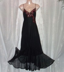 Sm.”Undercover Wear” long,nylon,12″ chiffon ruffle,vintage nightgown,negligee,80