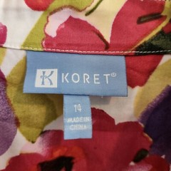 Koret Women’s Size 14 Floral Shirt Button Up Blouse Top Red Purple Flowers Green