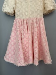 Vtg Square Dance Dress Co Size 8 White Lace Bodice, Pink Lace Skirt, Puff Sleeve