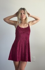80s Velvet Mini Dress (M) medium red vintage burgundy vampy goth baddie punk