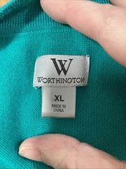 Vintage 1990s Women’s Bright Teal Knit Cardigan Worthington XL Short Sleeves