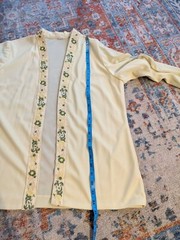 60s/70s Yellow Floral Embroidered Trim Open Front Cardigan Jacket Women’s Medium