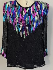 Vtg Swee Lo Women’s 100% Silk Sz XXL 14/16 Blouse Sequin Beaded Maximalist Glam
