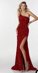 Red Sequin Dress, Size 10/12, Prom Formal, One Shoulder, Open Back Small Train