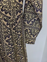 Vintage Gold Floral Brocade Empire Waist Long Dress Blue Purple 32″ Chest Sz S