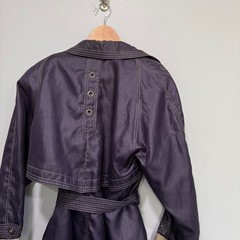 Luba Paris Vintage Purple Trench Coat Contrast Stitch Grommet Belted Size 11/12