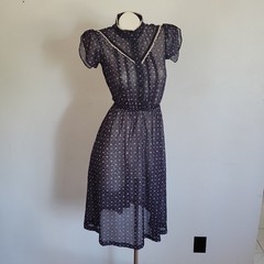 Vintage Midi Prairie Dress Overlay Sheer Ditsy Floral XS/Small Cap Sleeve
