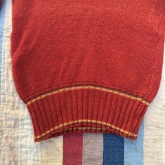 Vintage 1930s Red Wool Knit Sweater Yellow Stripe Checker Design Pull Over Top