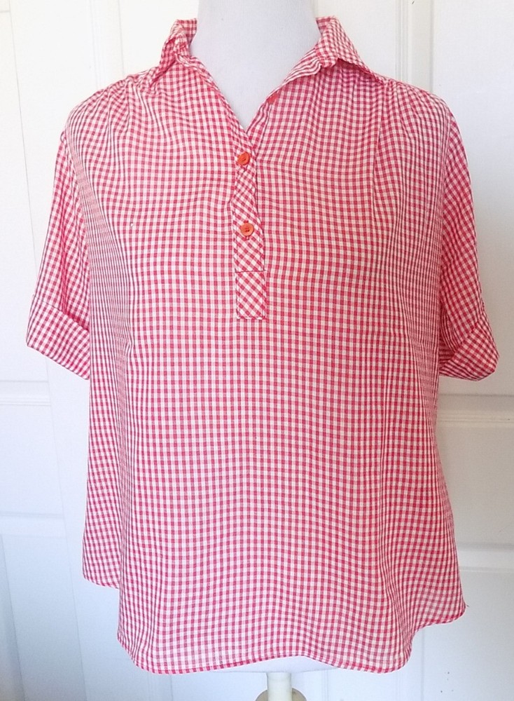 Vintage 60s Miss Fashionality Red White Gingham Check Pullover Blouse 11 – 12