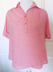 Vintage 60s Miss Fashionality Red White Gingham Check Pullover Blouse 11 – 12
