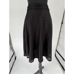 Vintage 26 waist Black A-Line Sheer Stripe Midi Skirt