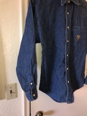 VTG Ralph Lauren 90s Button Down Denim Shirt Nautical Embroidered Crest Flag 8