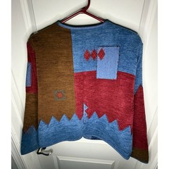 Vintage 90’s Koret City Blues Patchwork Abstract Cardigan Sweater Women’s Large