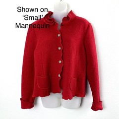 Vintage Jungmayer Womens Red 100% Wool Jacket Medium? Ruffle Collar Coin Buttons