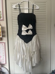 Vintage 80s Roberta Prom Party Dress Black & White Bows Princess Ruffles 9/10