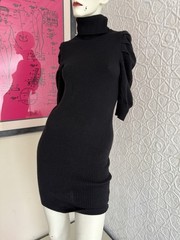 vintage 1990s/Y2K era Bebe Black Cashmere Sweater Dress Puff Sleeve